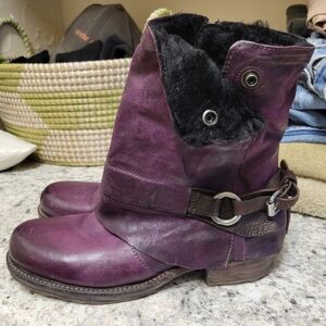 EUC Rare A.S.98 Poison Purple Fur Lined Moto Boots 39